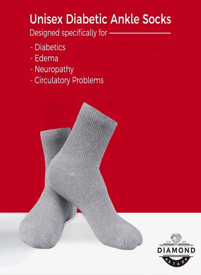 Diamond Star Diabetic Ankle Socks, Non-Binding Circulatory Doctor Approved Cushion Cotton Quarter Socks for Men’s Women’s 3,6,12 Pack (6 Pack Grey, 10-13) - Image 4
